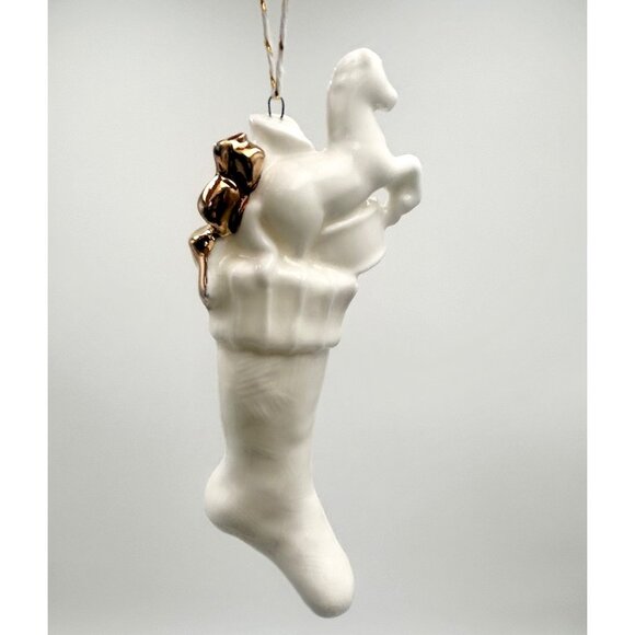 Department 56 Porcelain White & Gold Christmas Stocking +PLUS+ Gold Blown Glass - Picture 2 of 11